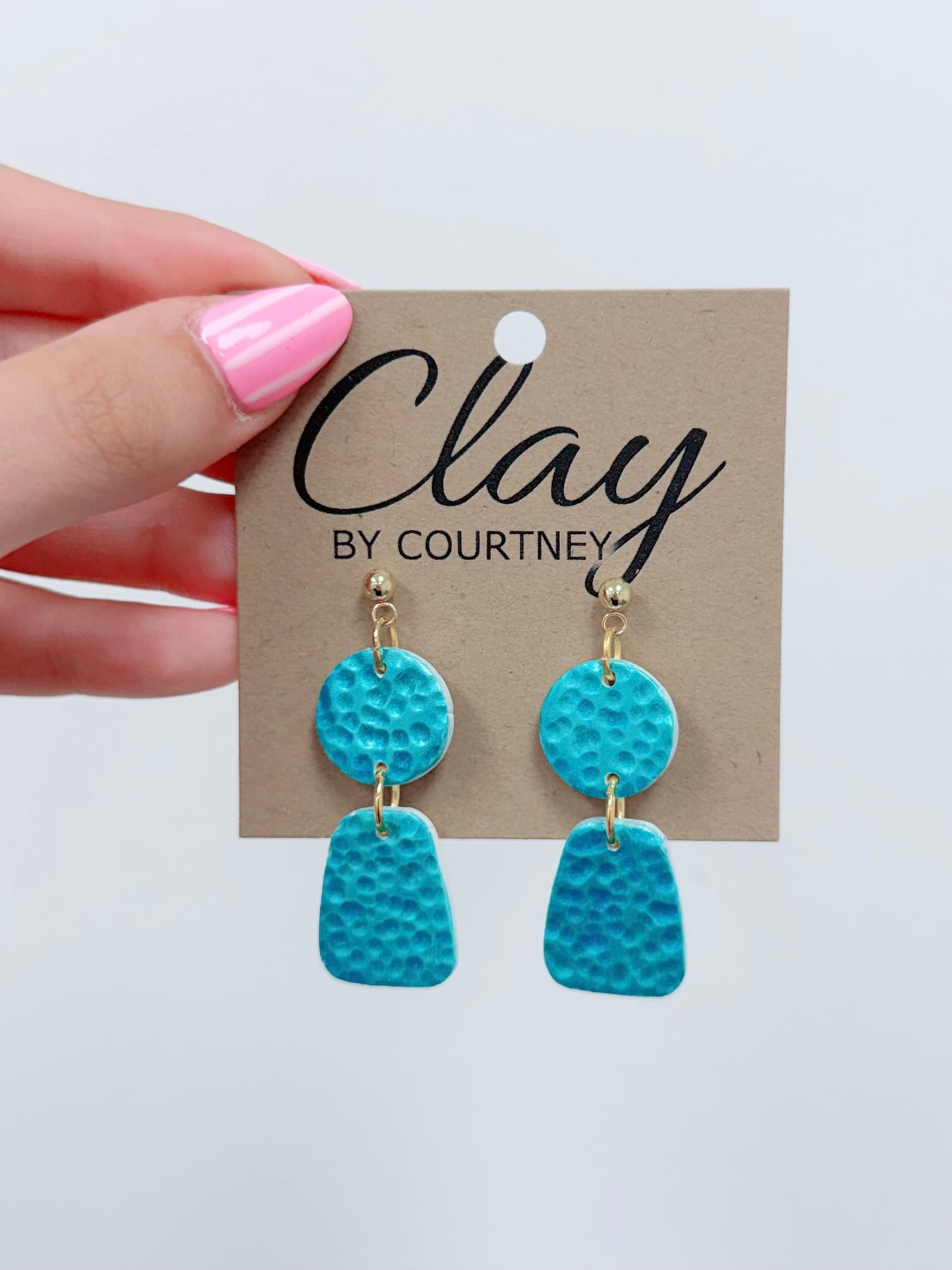Small Turquoise Metallic Clay Earrings