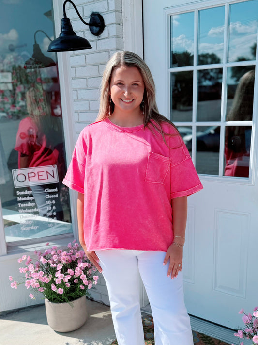 Exposed Seam Pocket Tee | Fuchsia