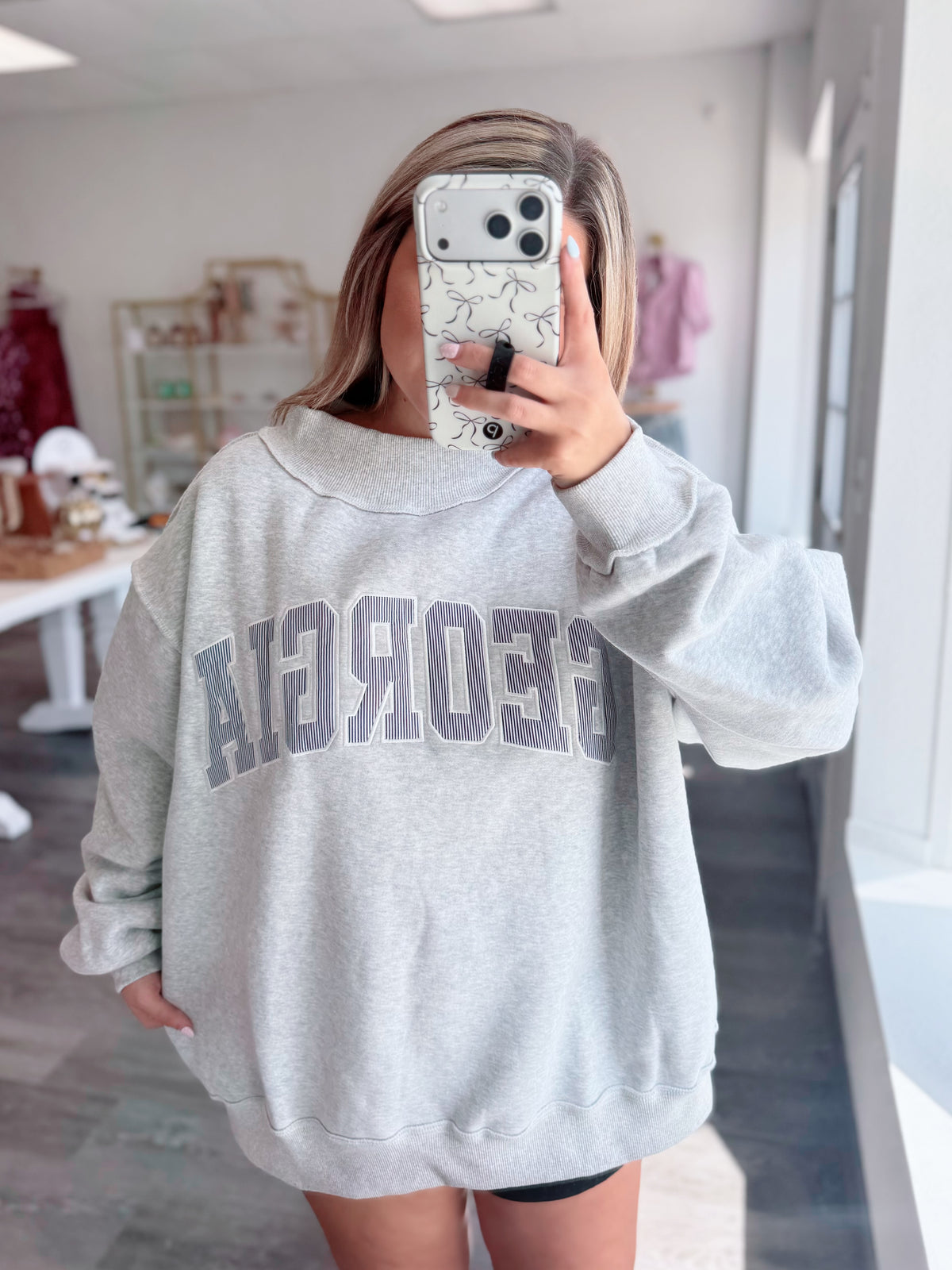 Georgia Mock-Neck Sweatshirt (Black/White)