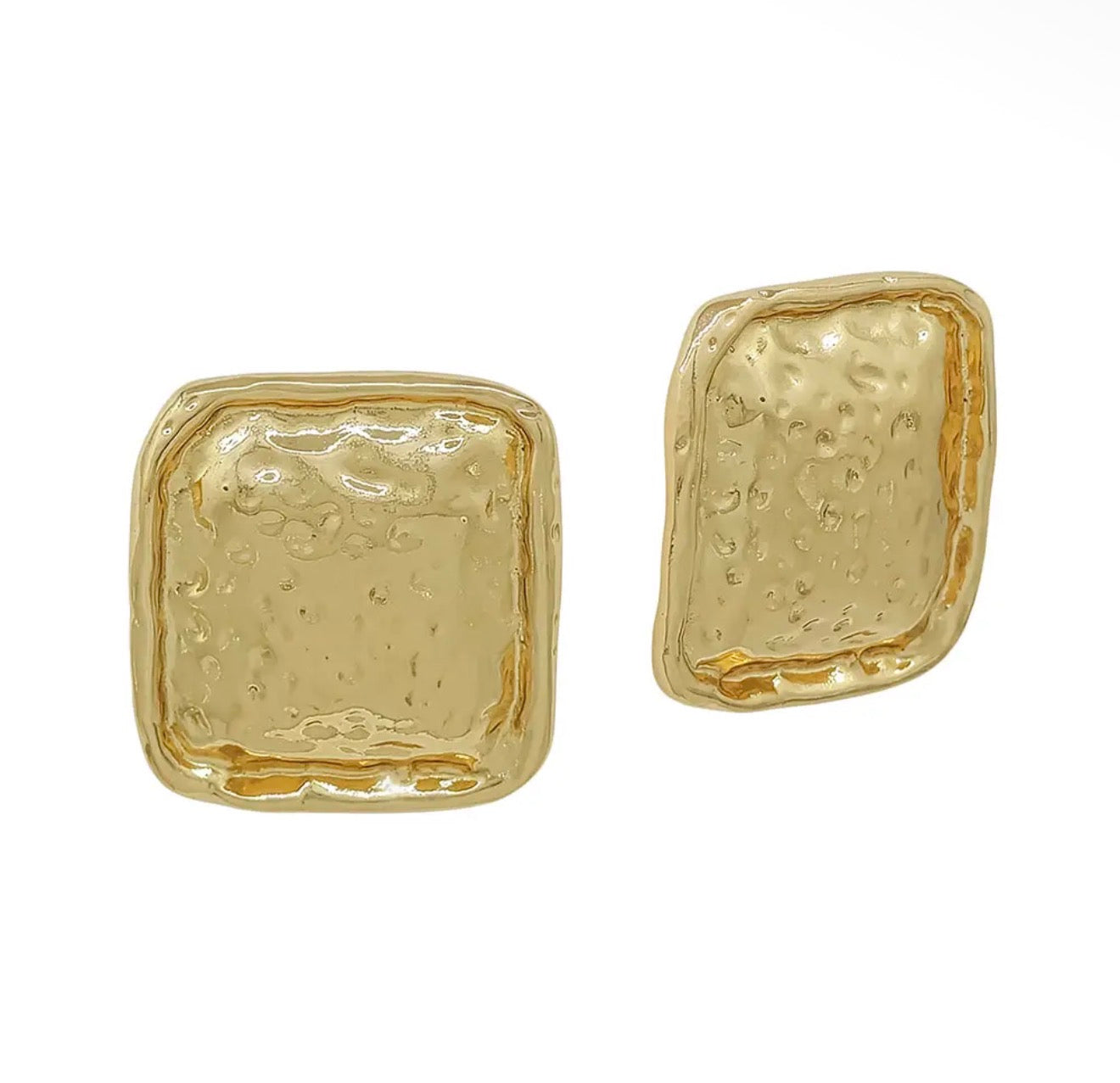 Textured Gold Square Stud Earring