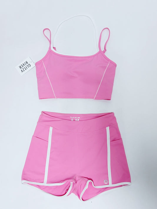 Candy Pink Contrast Cropped TANK