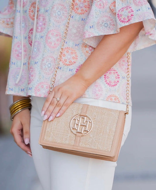 Caroline Hill Logo Handbag Natural Lattice
