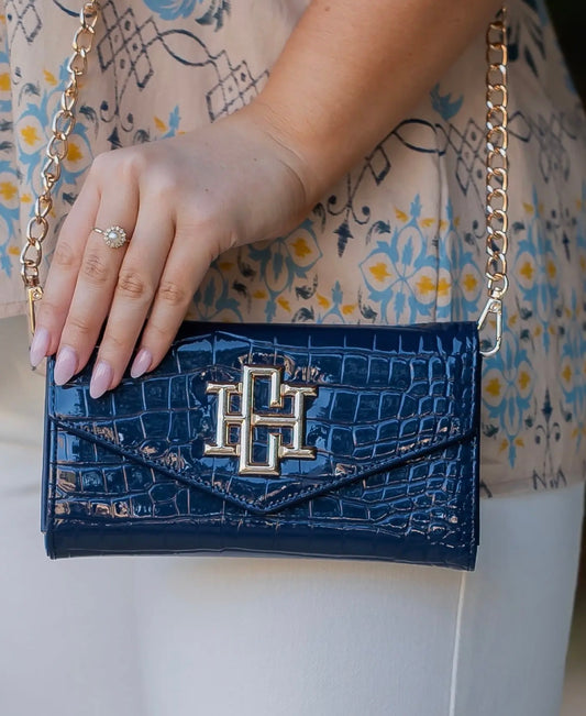 Caroline Hill Navy Patent Clutch/Crossbody