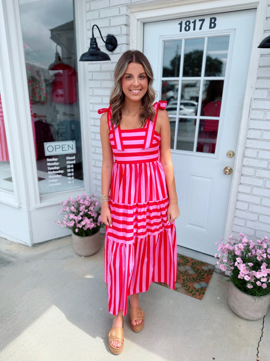 Striped Summer Tie Midi Dress
