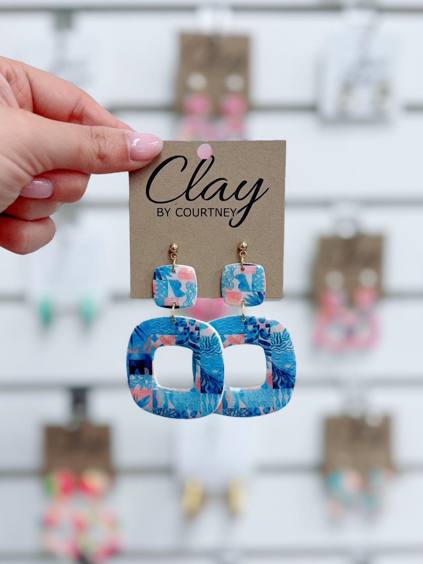 Large Blue Vacay Clay Earrings
