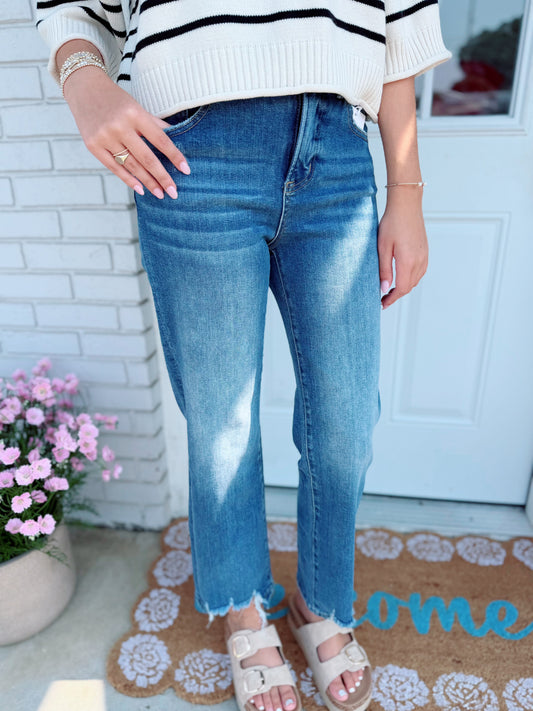Distressed Hem Medium Wash Denim RESTOCKED
