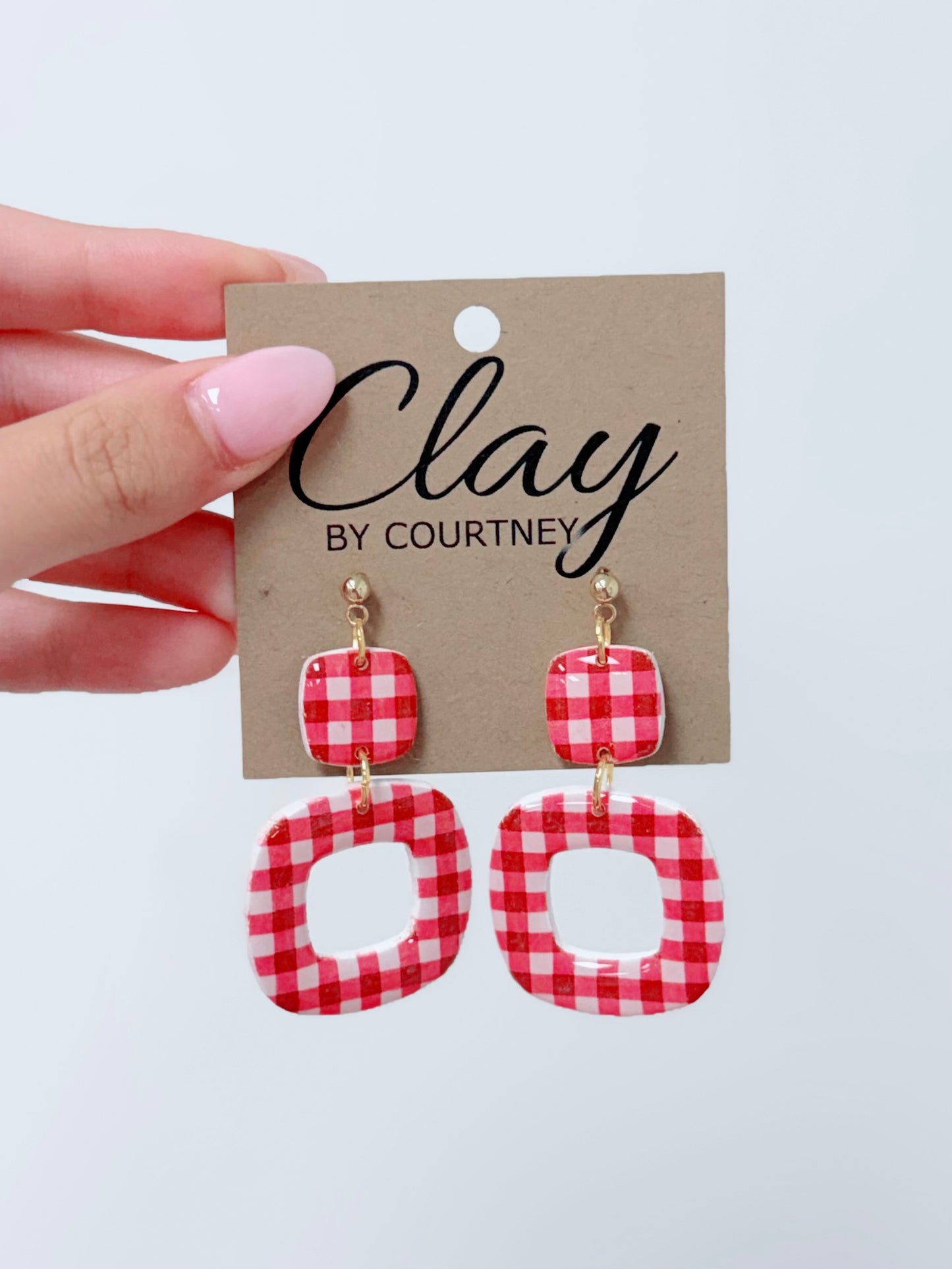 Red Gingham Clay Earrings