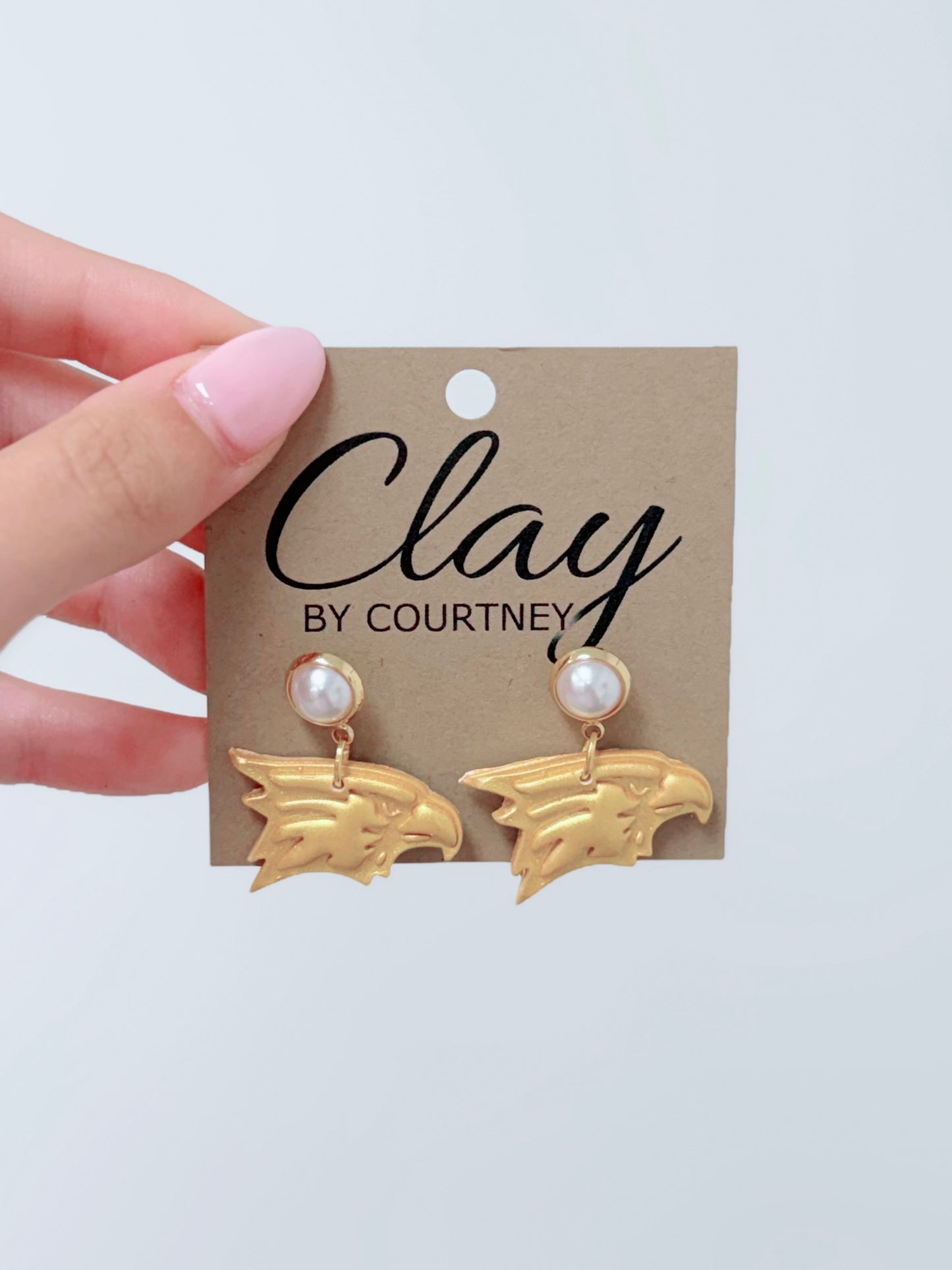 Pearl Eagle Clay Earrings