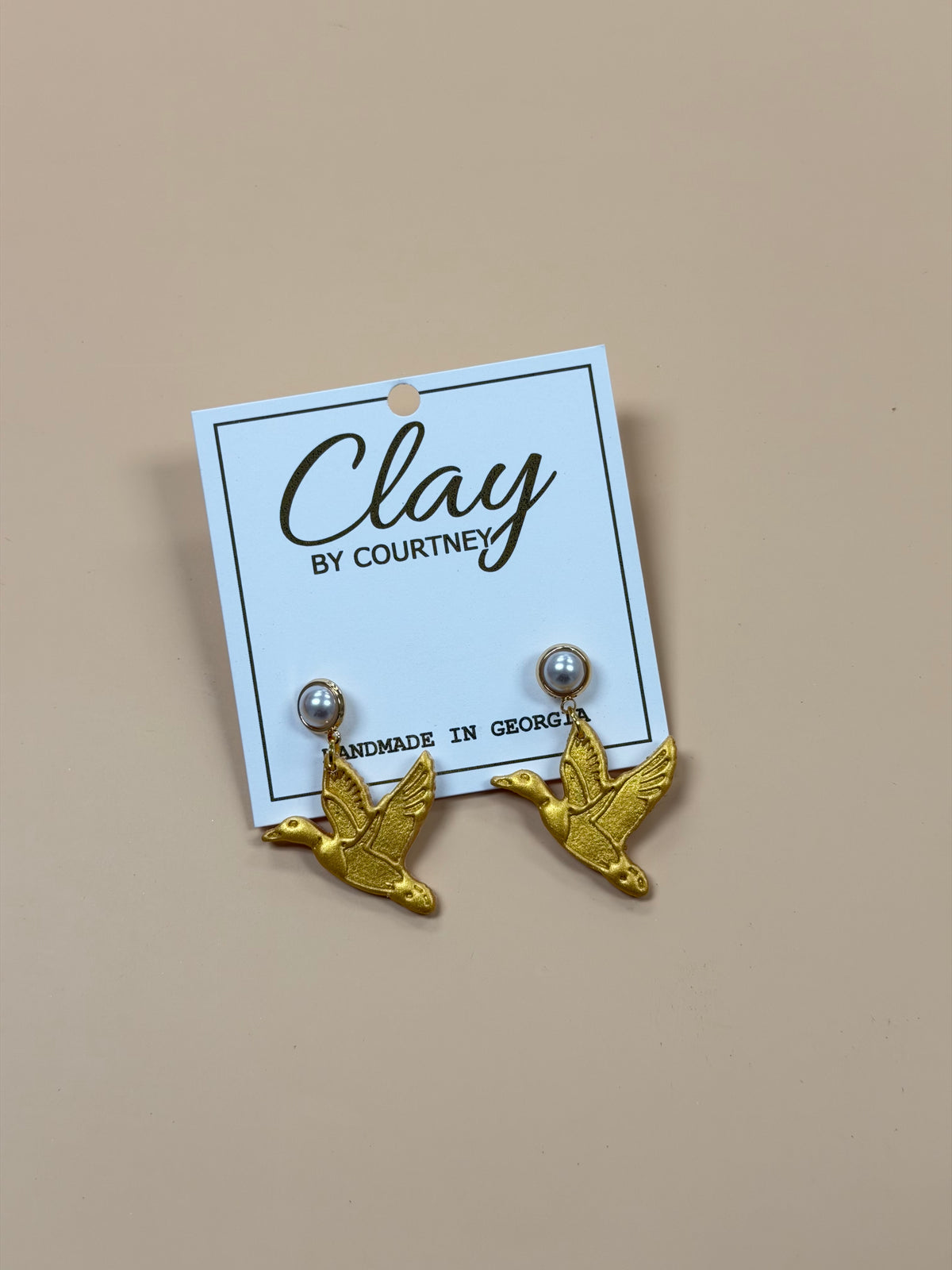 Gold Pearl Duck Clay Earrings
