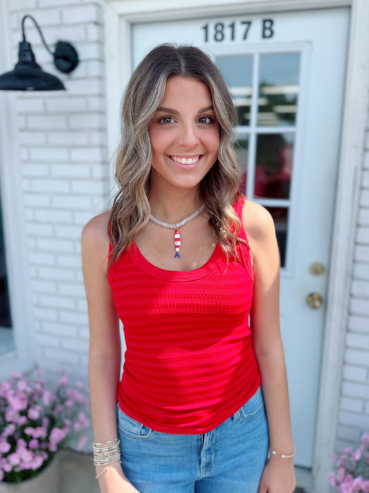 Red Reversible Striped Tank