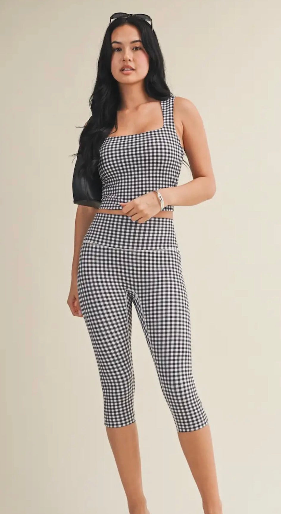 Gingham Wide Strap Pilates TOP