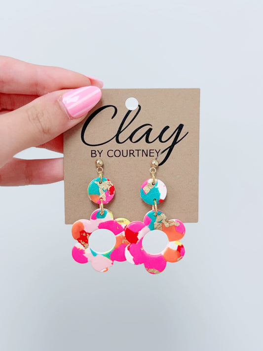 Small Metallic Neon Clay Earrings