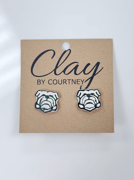 Bulldog Clay Studs, Black & White