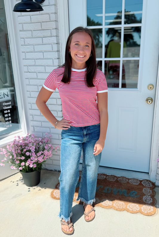 Red Pin Stripe Top