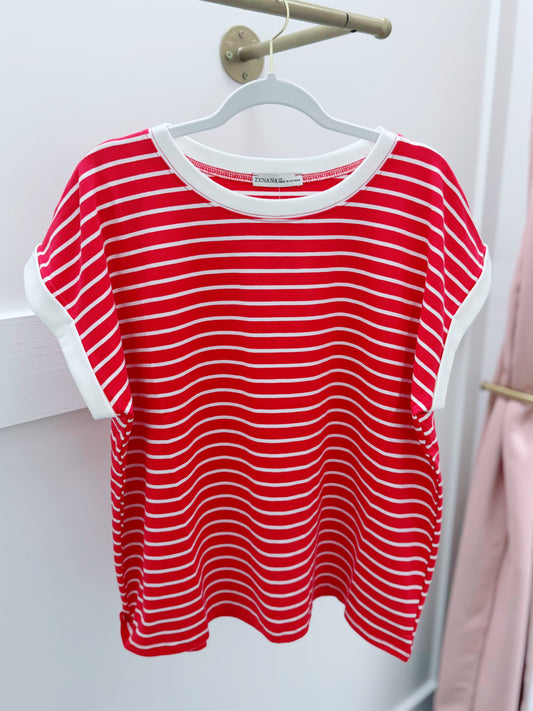PLUS Striped Contrast Top | Red