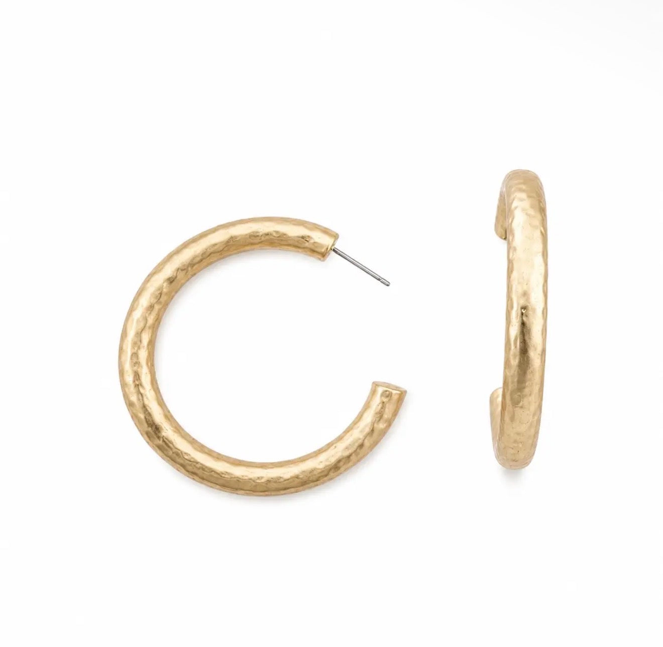 Gold Round Hammered Hoop Earring