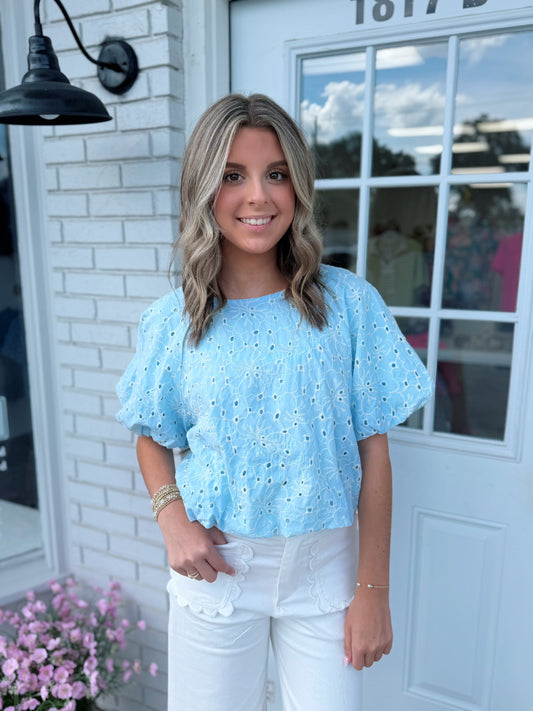 Blue Skies Eyelet Top