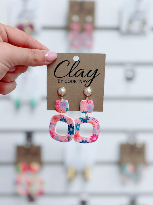 Small Floral | Pearl Detail Clay Earrings