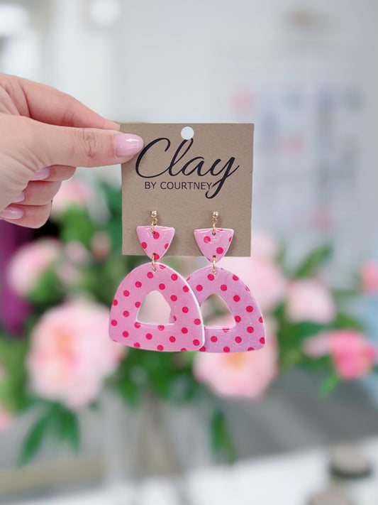 Pink Polka Dot Clay Earrings