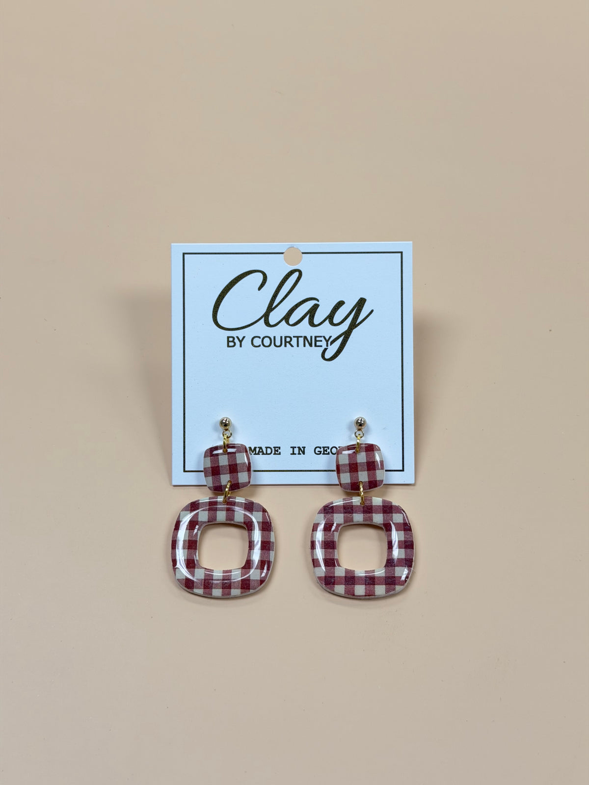 Brown Gingham Clay Earrings
