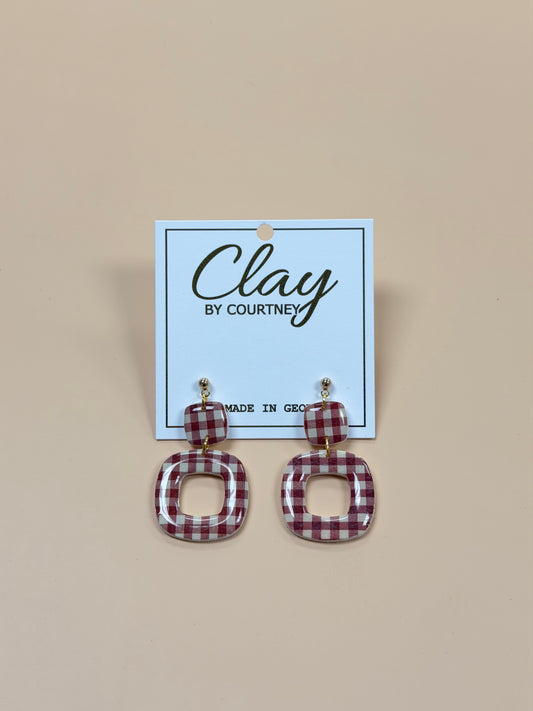 Brown Gingham Clay Earrings