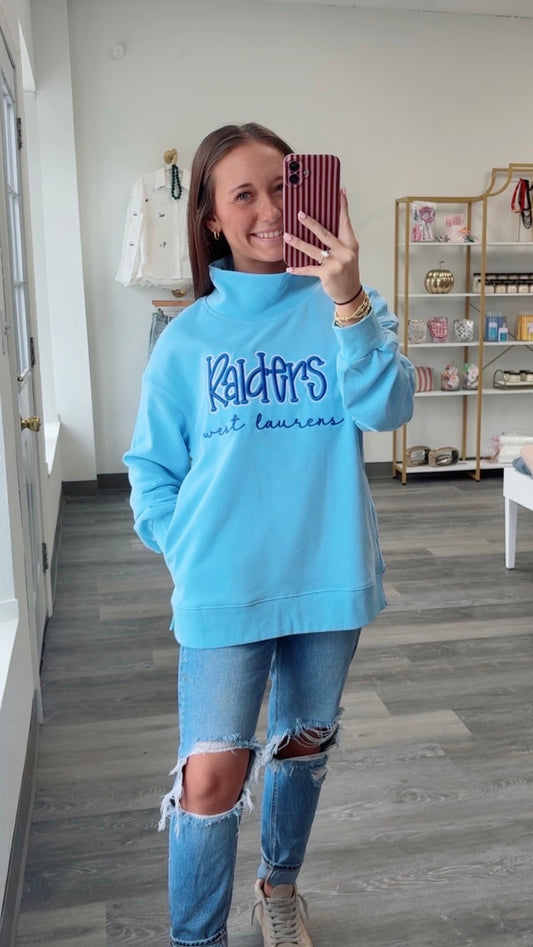 Blue Gameday Thin Pocket Mockneck Top
