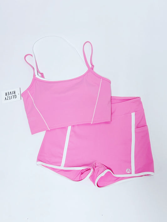 Candy Pink Contrast Cropped TANK