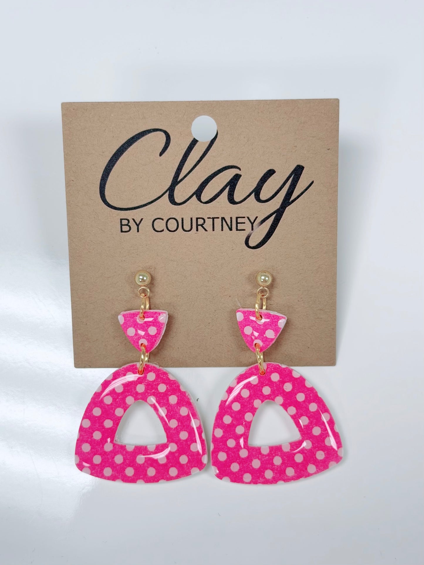 Triangle Polka Dot Earrings, Pink & White
