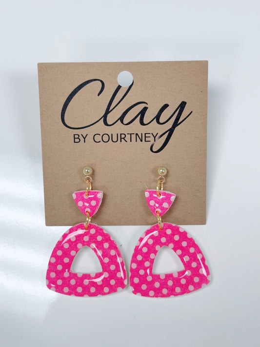 Triangle Polka Dot Earrings, Pink & White