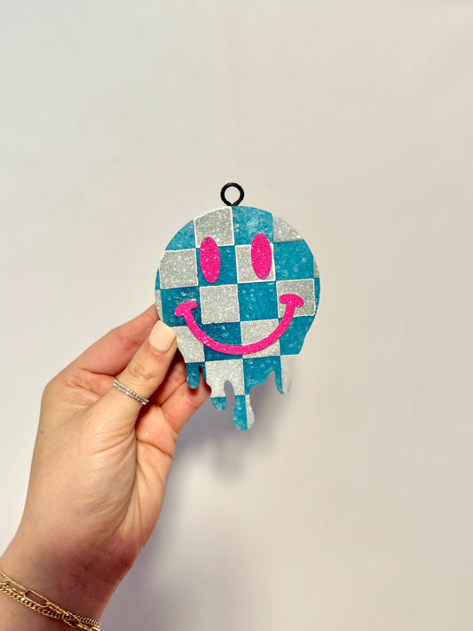 Blue Check Mate Smiley Freshie