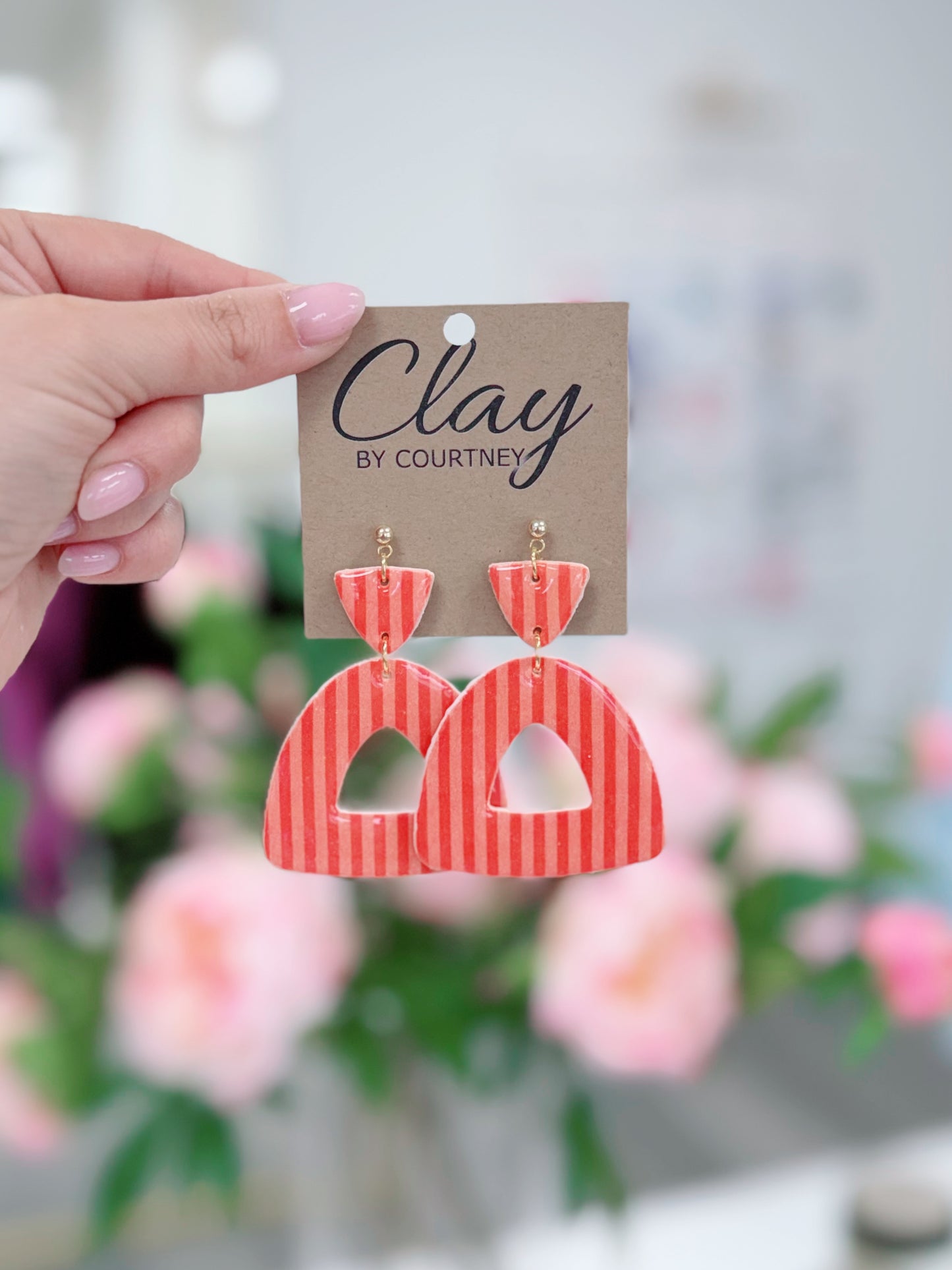 Orange Striped Clay Earrings