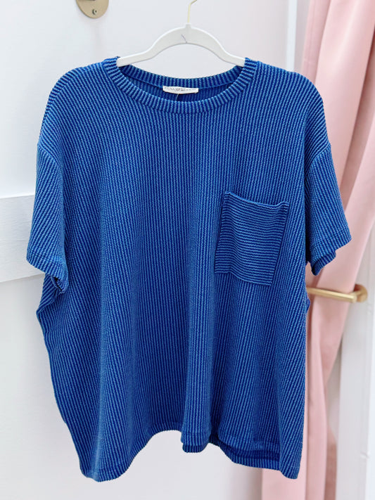 Raised Ribbed Pocket Top | Navy