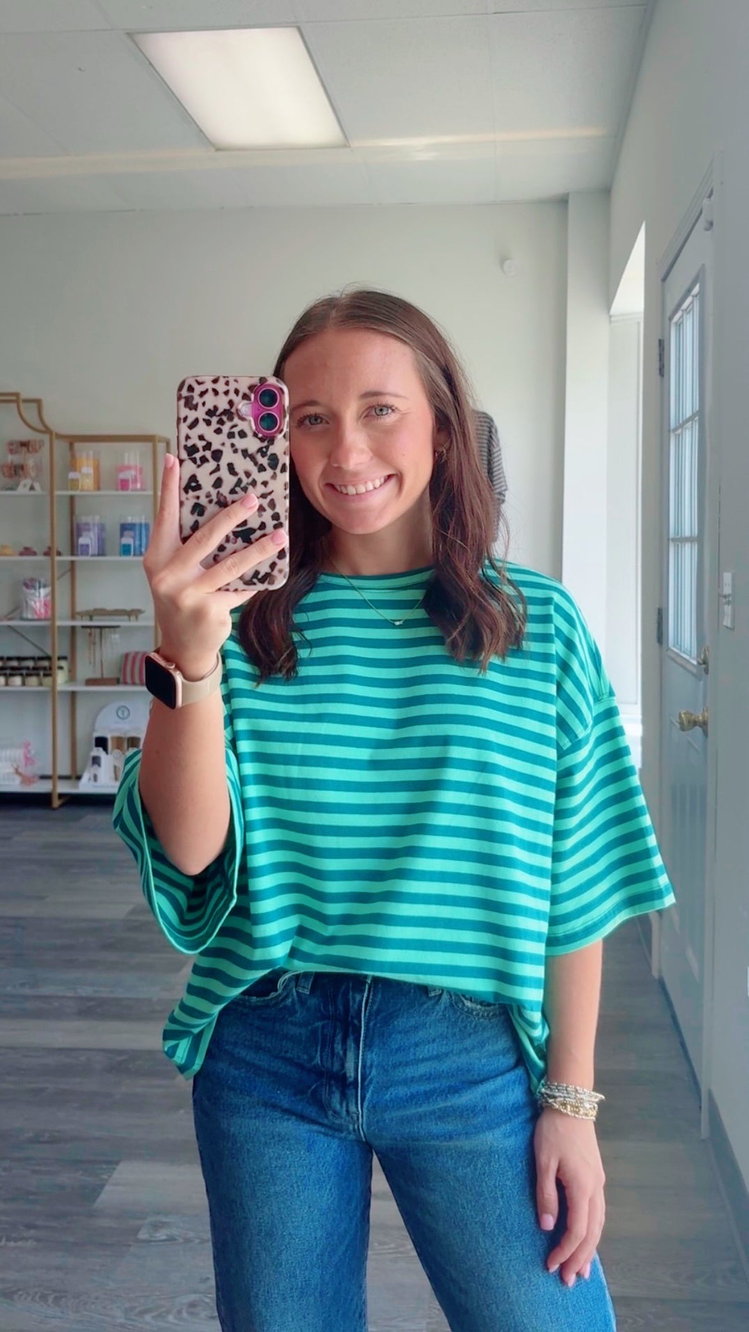 Striped Boyfriend Tee, Green