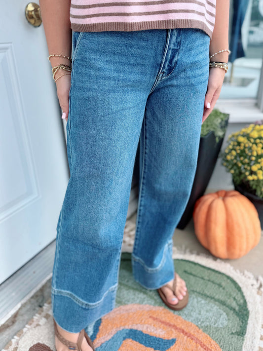 High Rise Crop Wide Leg Denim, Dark