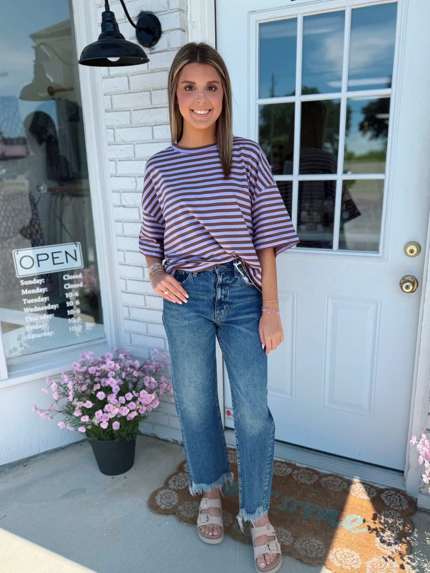 Striped Boyfriend Tee, Violet & Brown