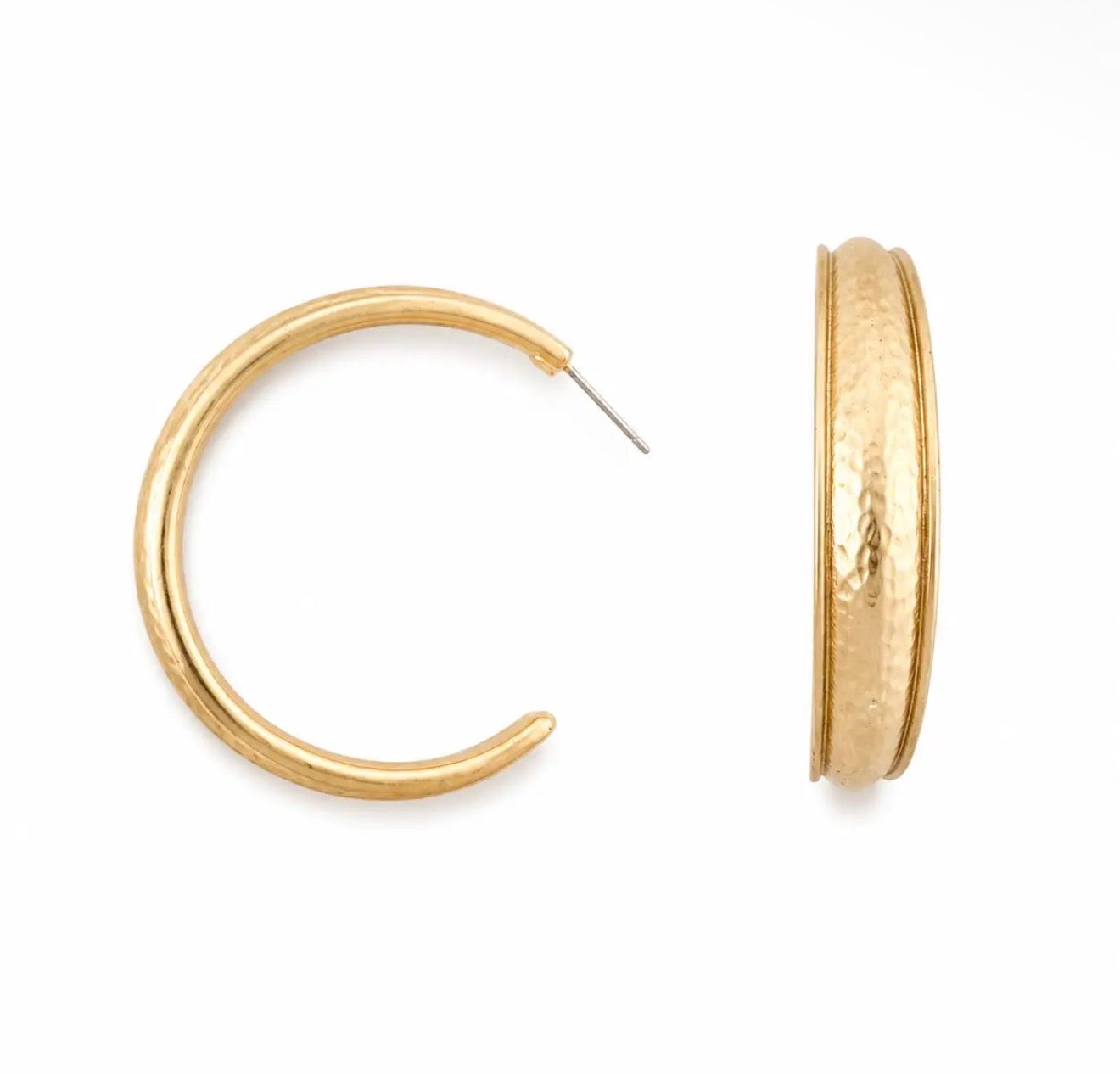 Gold Hammered Hoop Earring