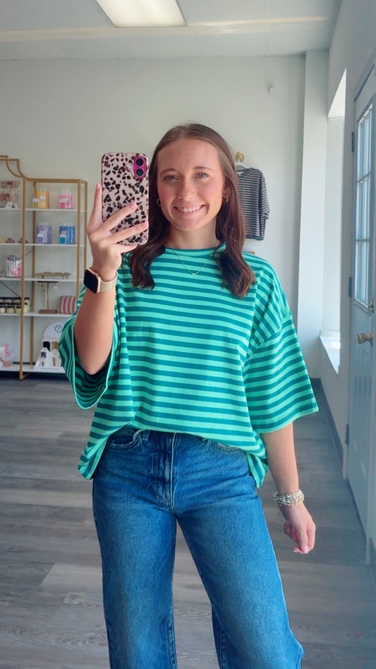 Striped Boyfriend Tee, Green