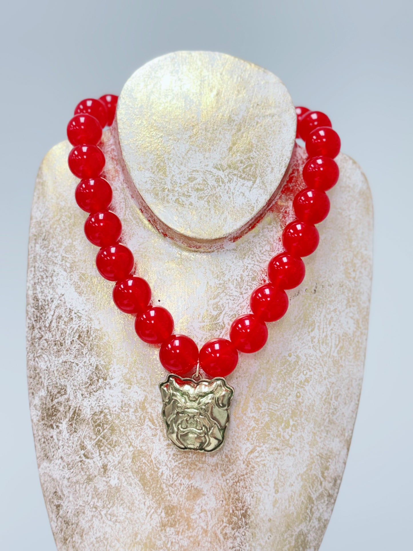 HD Red Beaded Bulldog Necklace