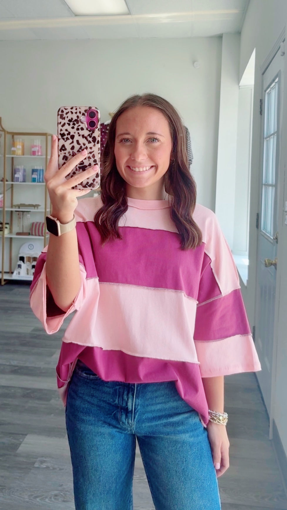 Color Block Top, Salmon Mauve