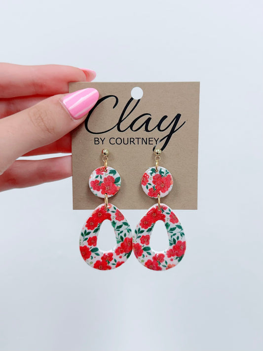 Red Florals Clay Earrings