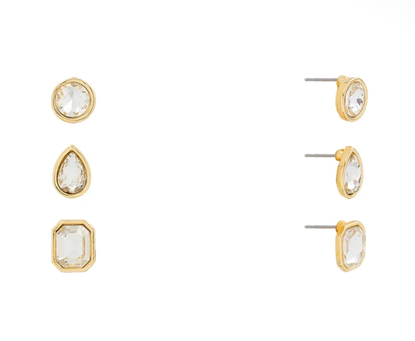 Set of 3 Crystal Stud Earrings
