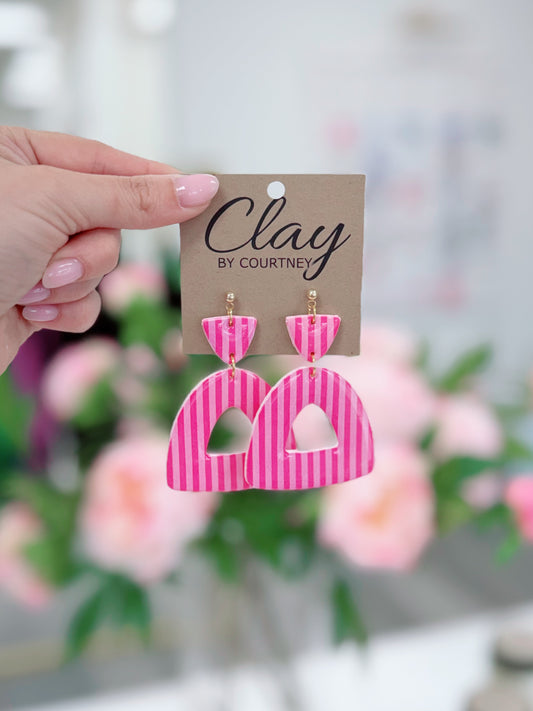 Pink Striped Clay Earrings