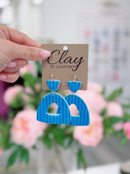 Blue Striped Clay Earrings