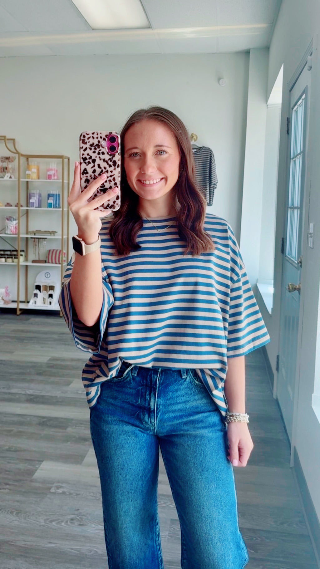 Striped Boyfriend Tee, Blue & Tan