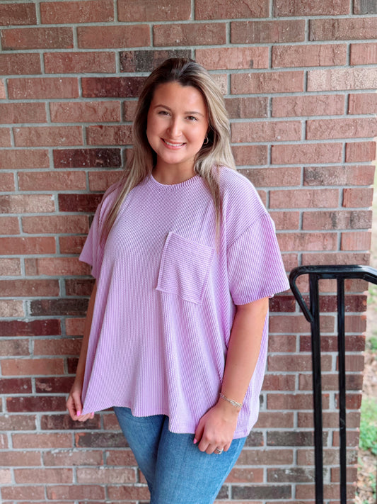 Raised Ribbed Pocket Top | Lavender