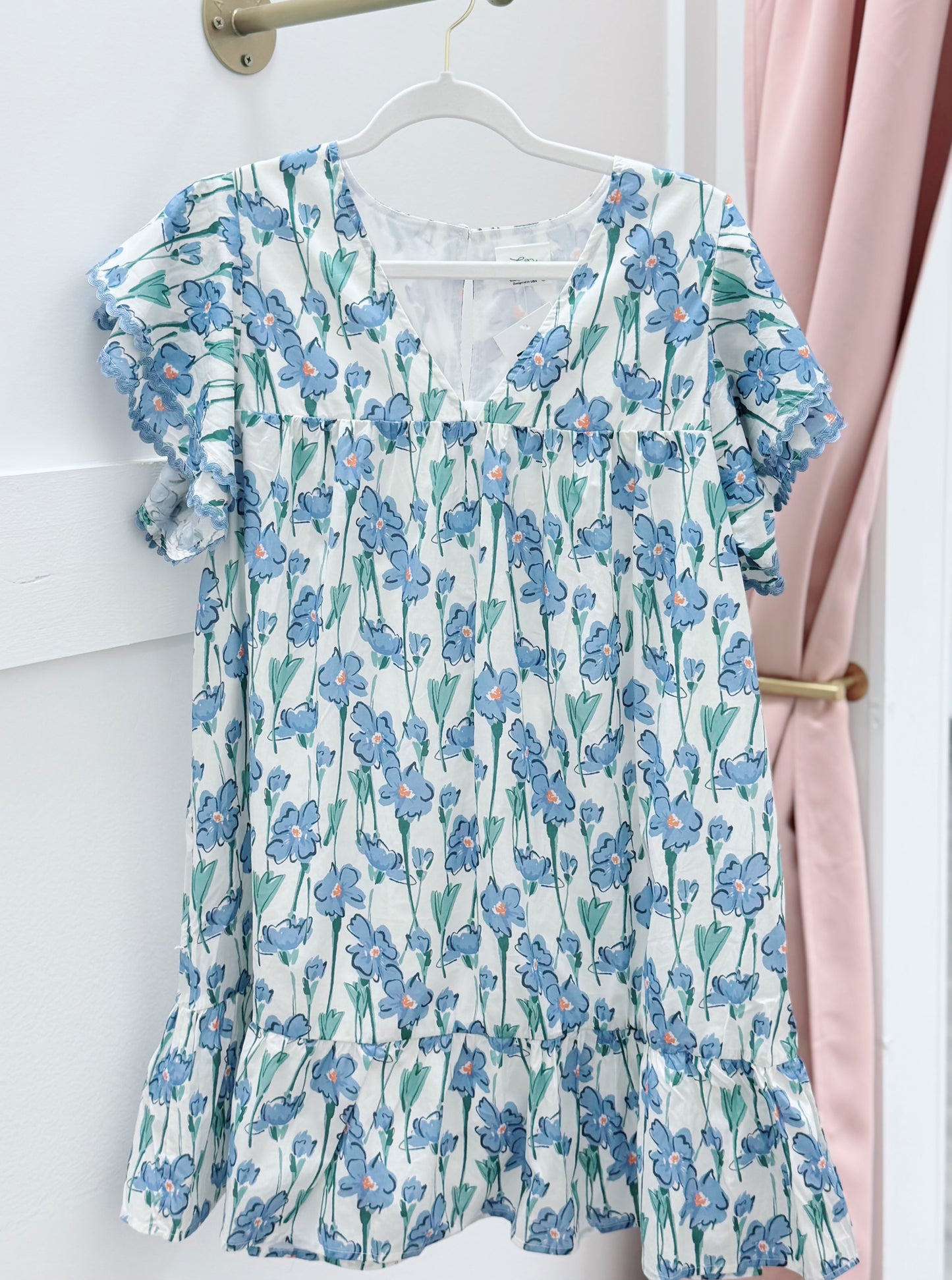 Blue Floral Ruffled Mini Dress