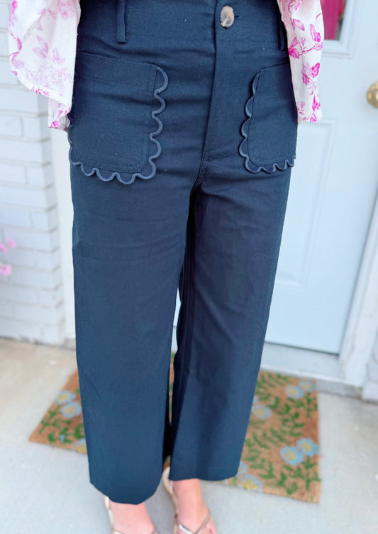 Wide-Leg Scallop Pocket Pants | Navy