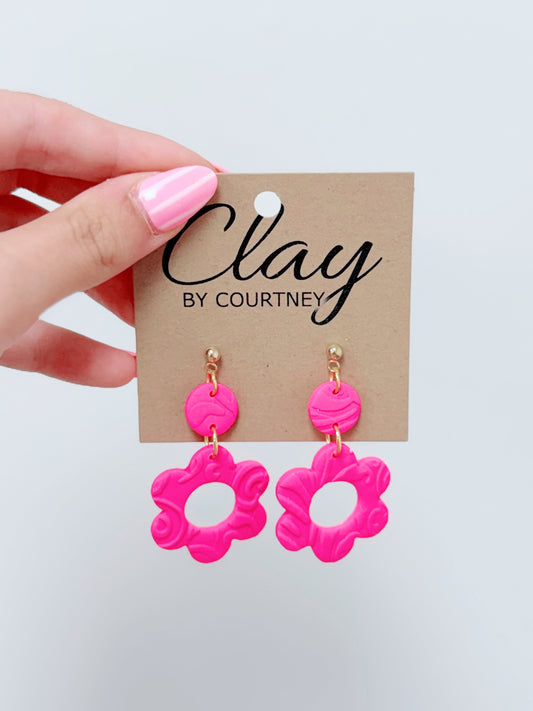 Small Neon Pink Clay Earrings