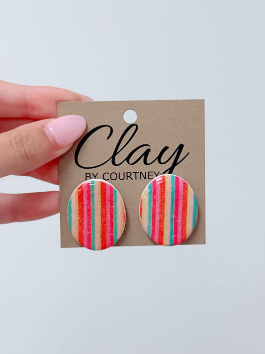 Striped Statement Clay Earrings