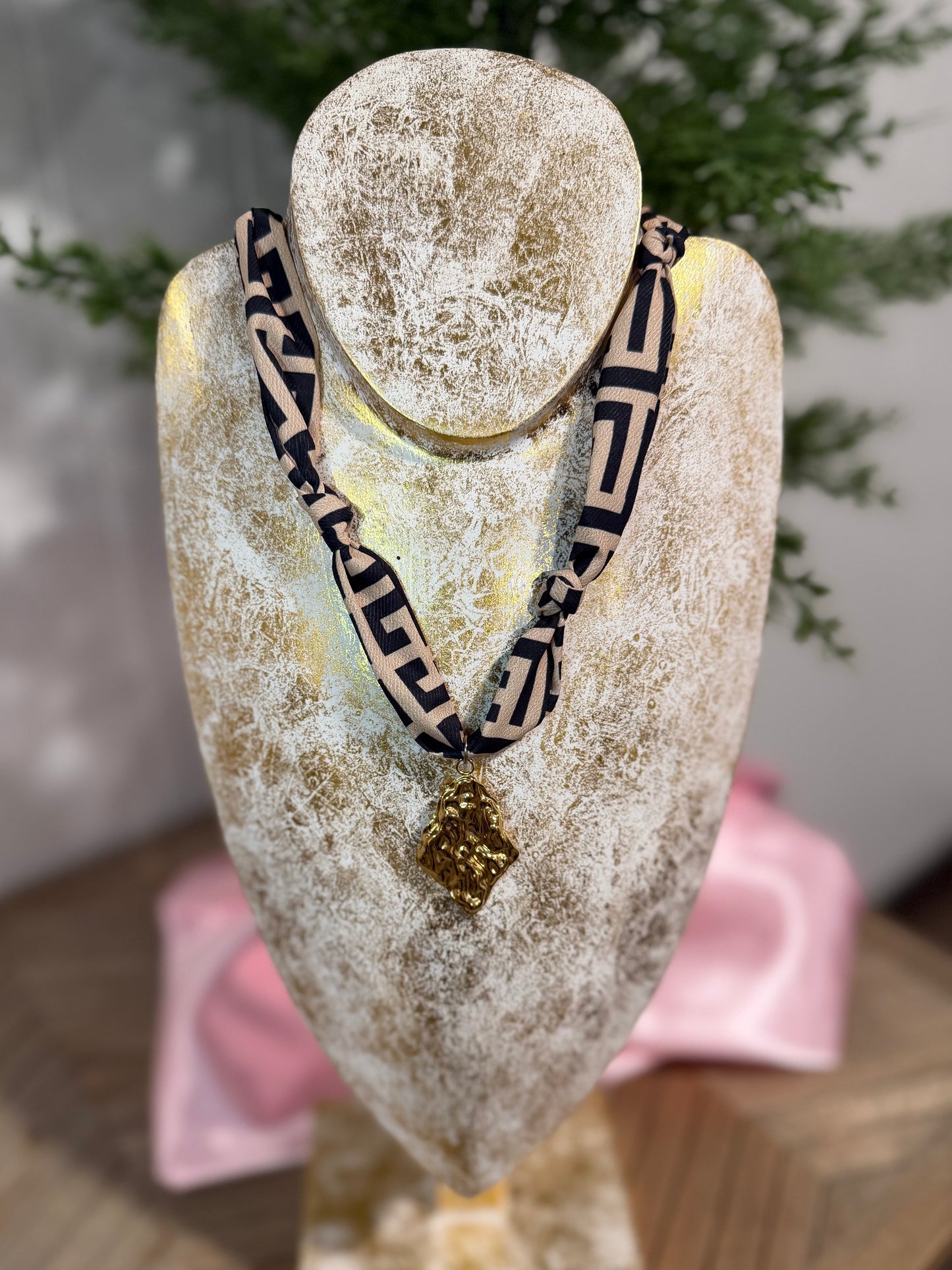 Gold Charm Scarf Necklace